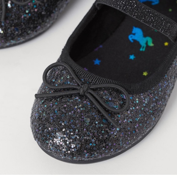H&M Black glitter ballerina shoes with bow detail - Picture 4 of 9